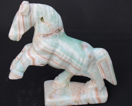 Pistachio Caribbean Calcite hand-carved prancing horse 165*55*156mm 947g Rocks and Things