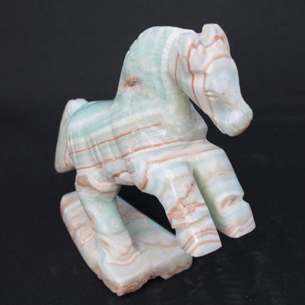 Pistachio Caribbean Calcite hand-carved prancing horse 165*55*156mm 947g Rocks and Things