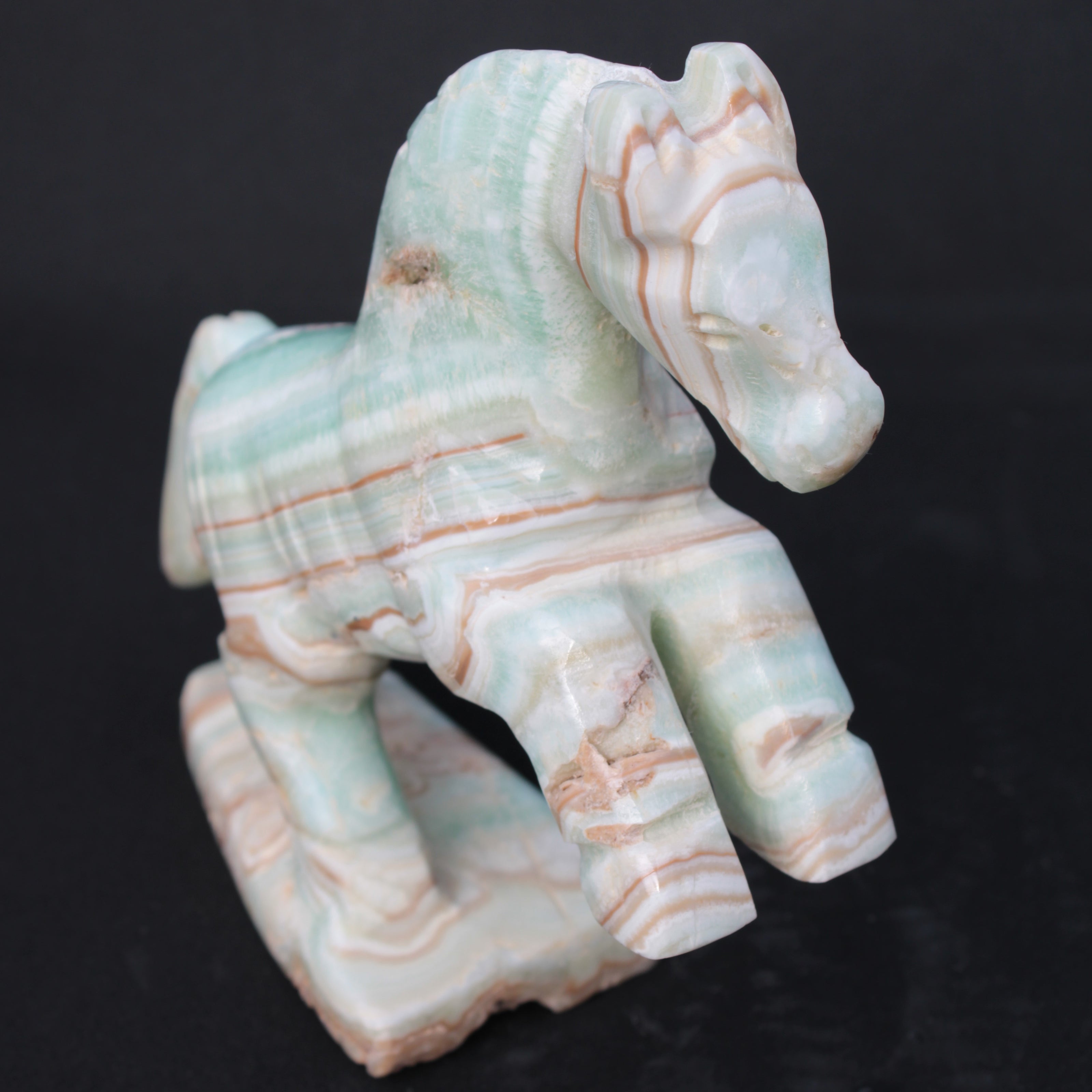 Pistachio Caribbean Calcite hand-carved prancing horse 165*55*156mm 947g Rocks and Things