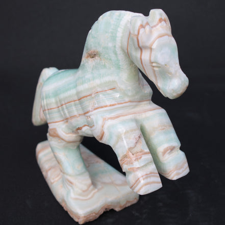 Pistachio Caribbean Calcite hand-carved prancing horse 165*55*156mm 947g Rocks and Things