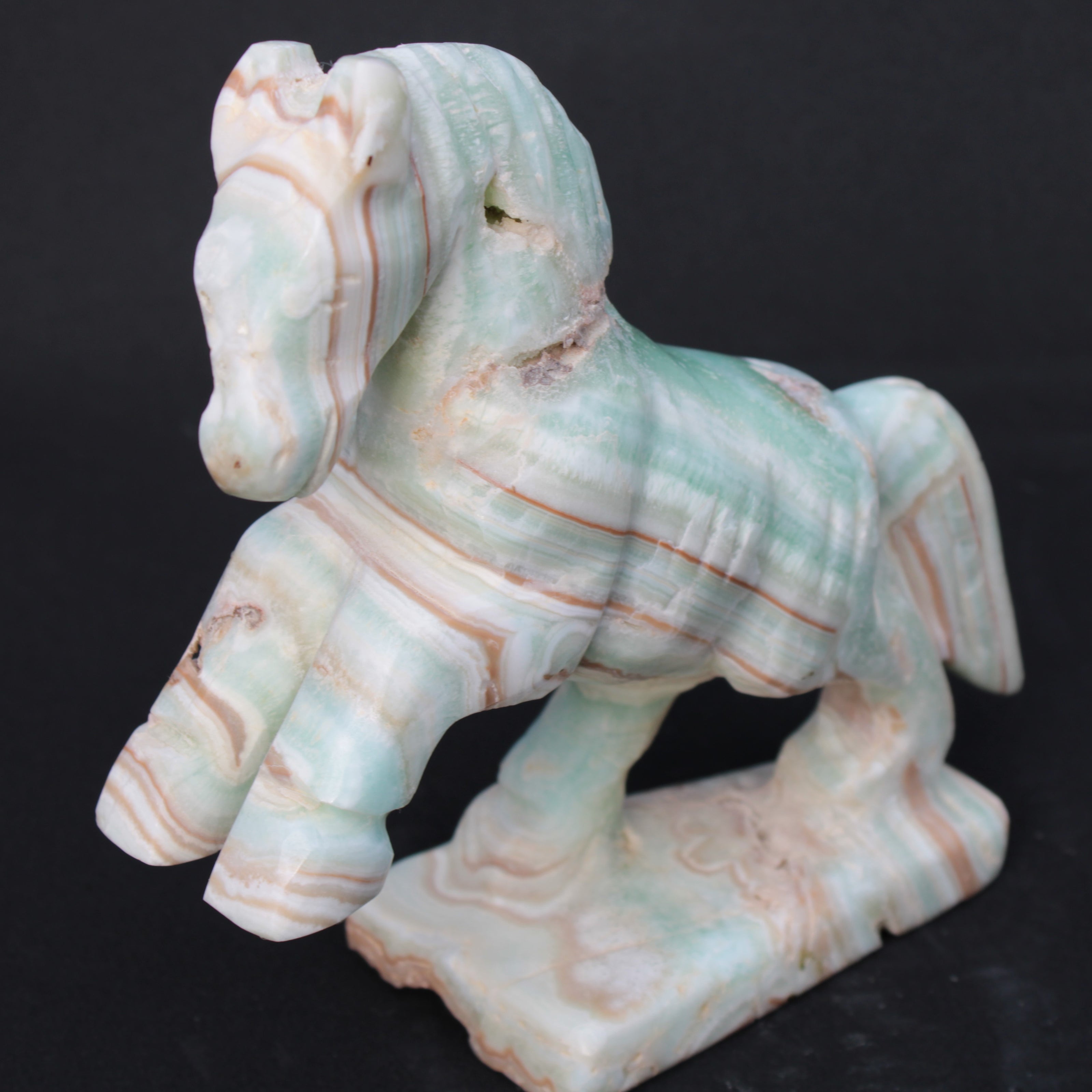 Pistachio Caribbean Calcite hand-carved prancing horse 165*55*156mm 947g Rocks and Things