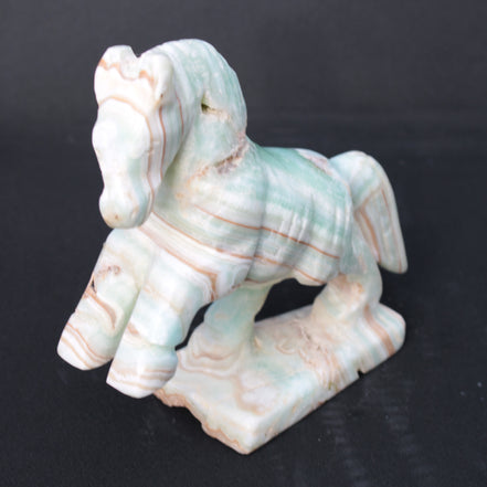Pistachio Caribbean Calcite hand-carved prancing horse 165*55*156mm 947g Rocks and Things