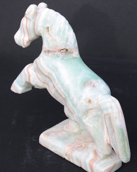 Pistachio Caribbean Calcite hand-carved prancing horse 165*55*156mm 947g Rocks and Things