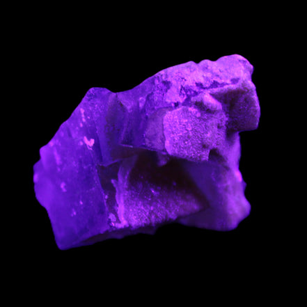 Clear cubic Fluorite cluster from Pakistan 40mm 31.2g in UV light - Rocks and Things Store