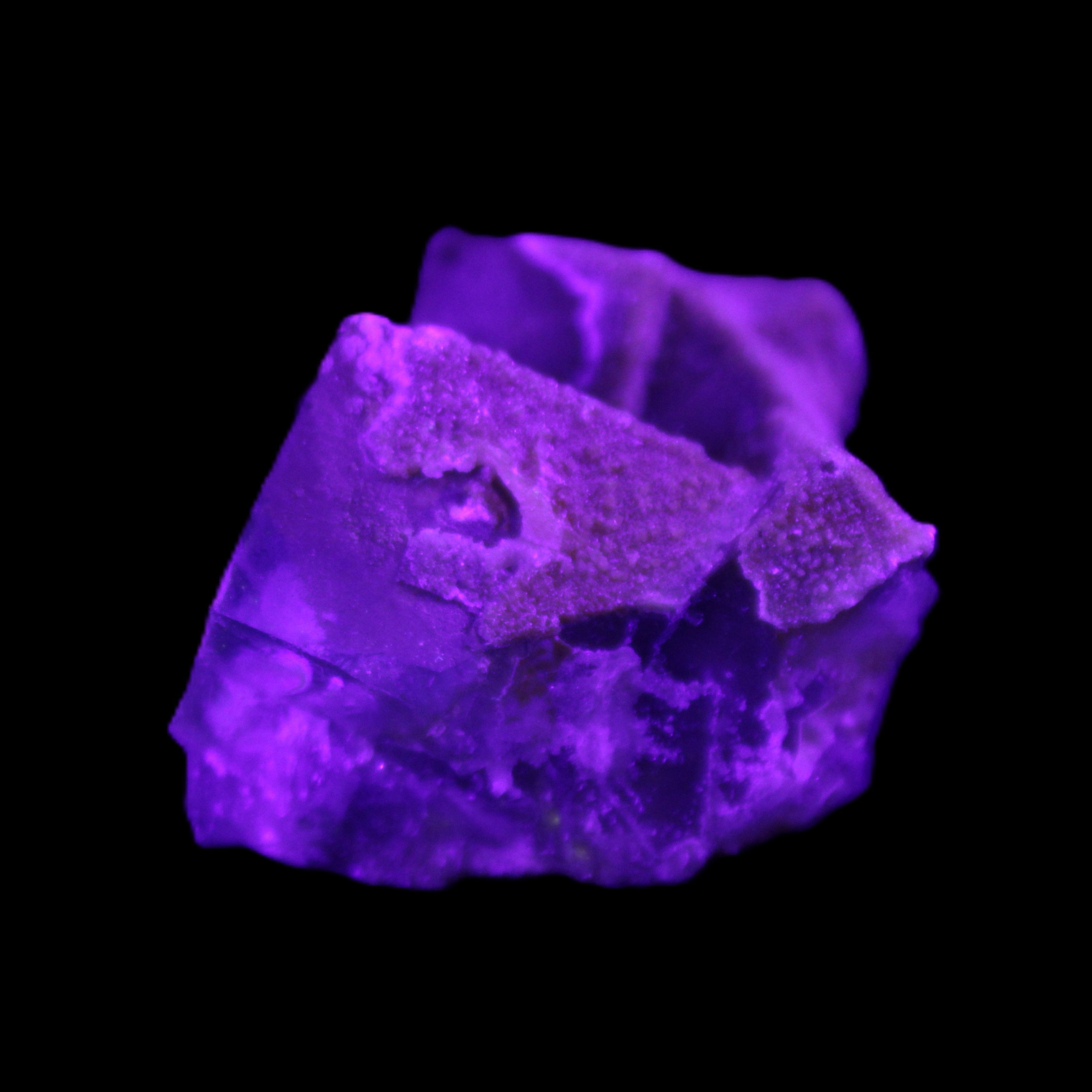 Clear cubic Fluorite cluster from Pakistan 40mm 31.2g in UV light - Rocks and Things Store