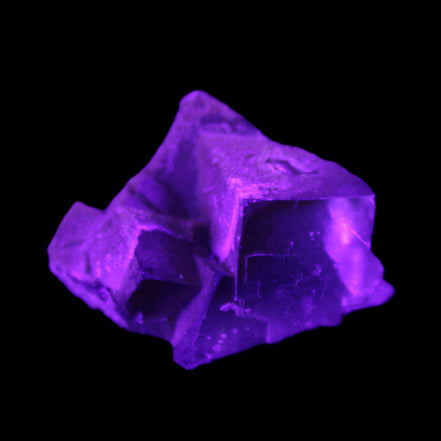 Clear cubic Fluorite cluster from Pakistan 40mm 31.2g in UV light - Rocks and Things Store