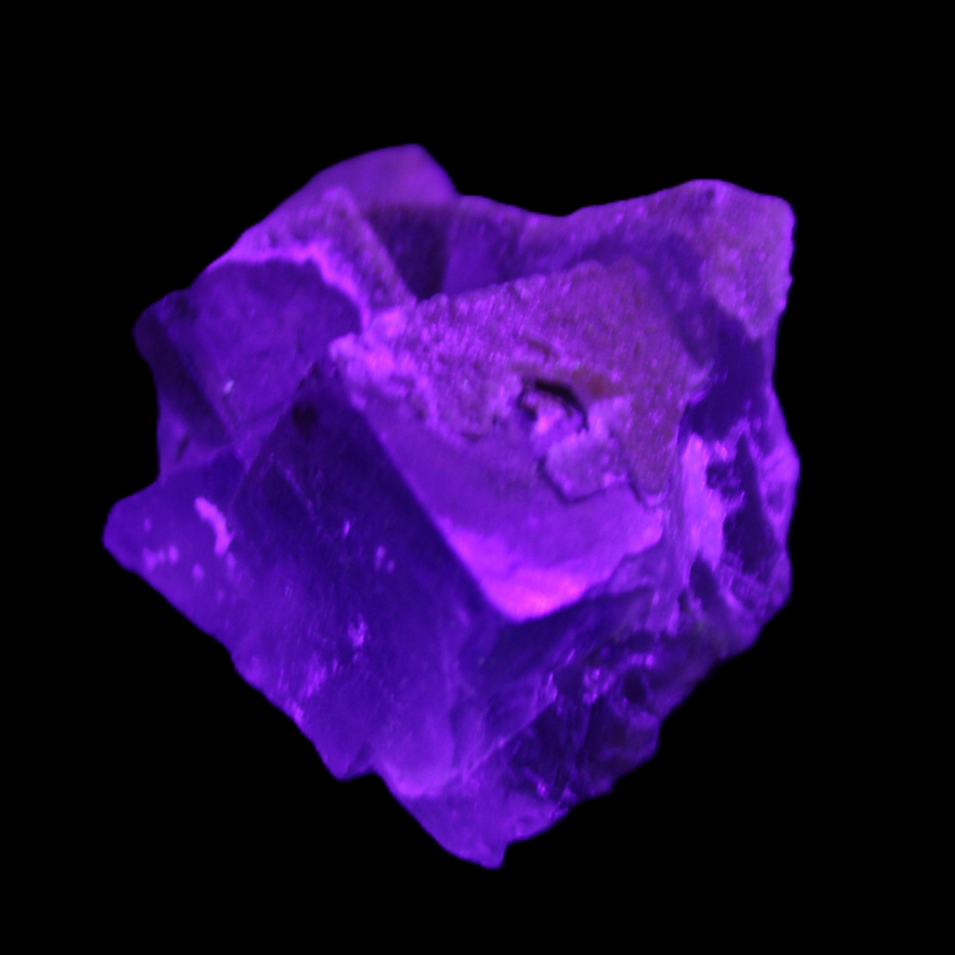 Clear cubic Fluorite cluster from Pakistan 40mm 31.2g in UV light - Rocks and Things Store