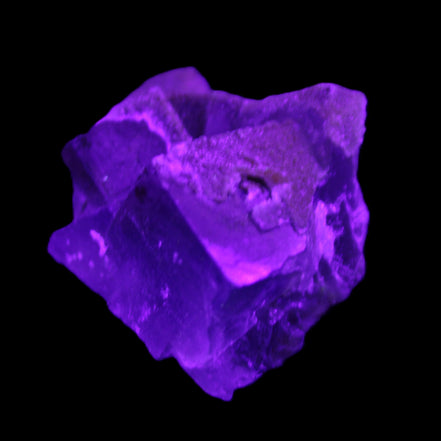 Clear cubic Fluorite cluster from Pakistan 40mm 31.2g in UV light - Rocks and Things Store