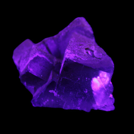 Clear cubic Fluorite cluster from Pakistan 40mm 31.2g in UV light - Rocks and Things Store