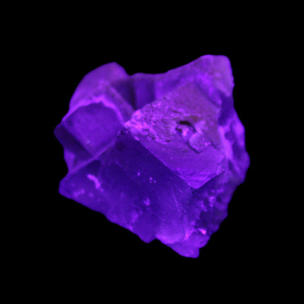 Clear cubic Fluorite cluster from Pakistan 40mm 31.2g in UV light - Rocks and Things Store