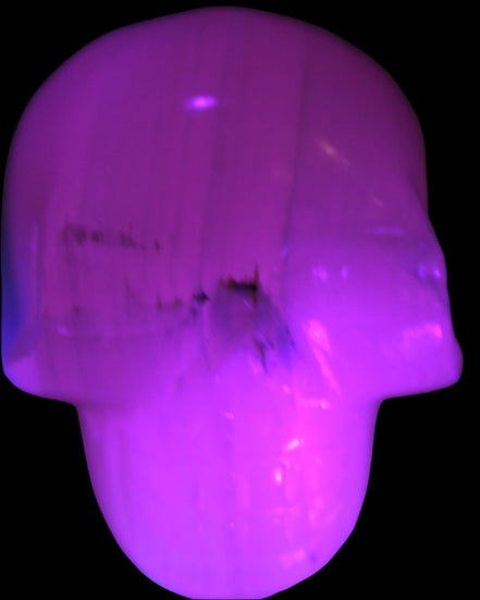 Mangano banded Calcite skull 43*44*48mm 161.5g in UV light - Rocks and Things Store