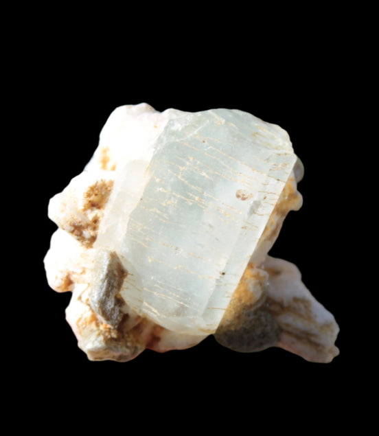 Terminated Aquamarine crystal cluster with Feldspar/Muscovite from Afghanistan 66.9ct 13.3g in sunshine - Rocks and Things Store