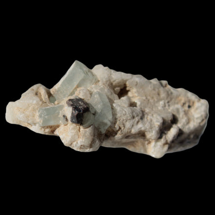 Tiny Blue Aquamarine crystals on Feldspar matrix 41.2ct 8.2g in sunshine - Rocks and Things Store