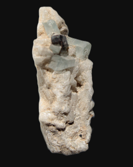 Tiny Blue Aquamarine crystals on Feldspar matrix 41.2ct 8.2g in sunshine - Rocks and Things Store