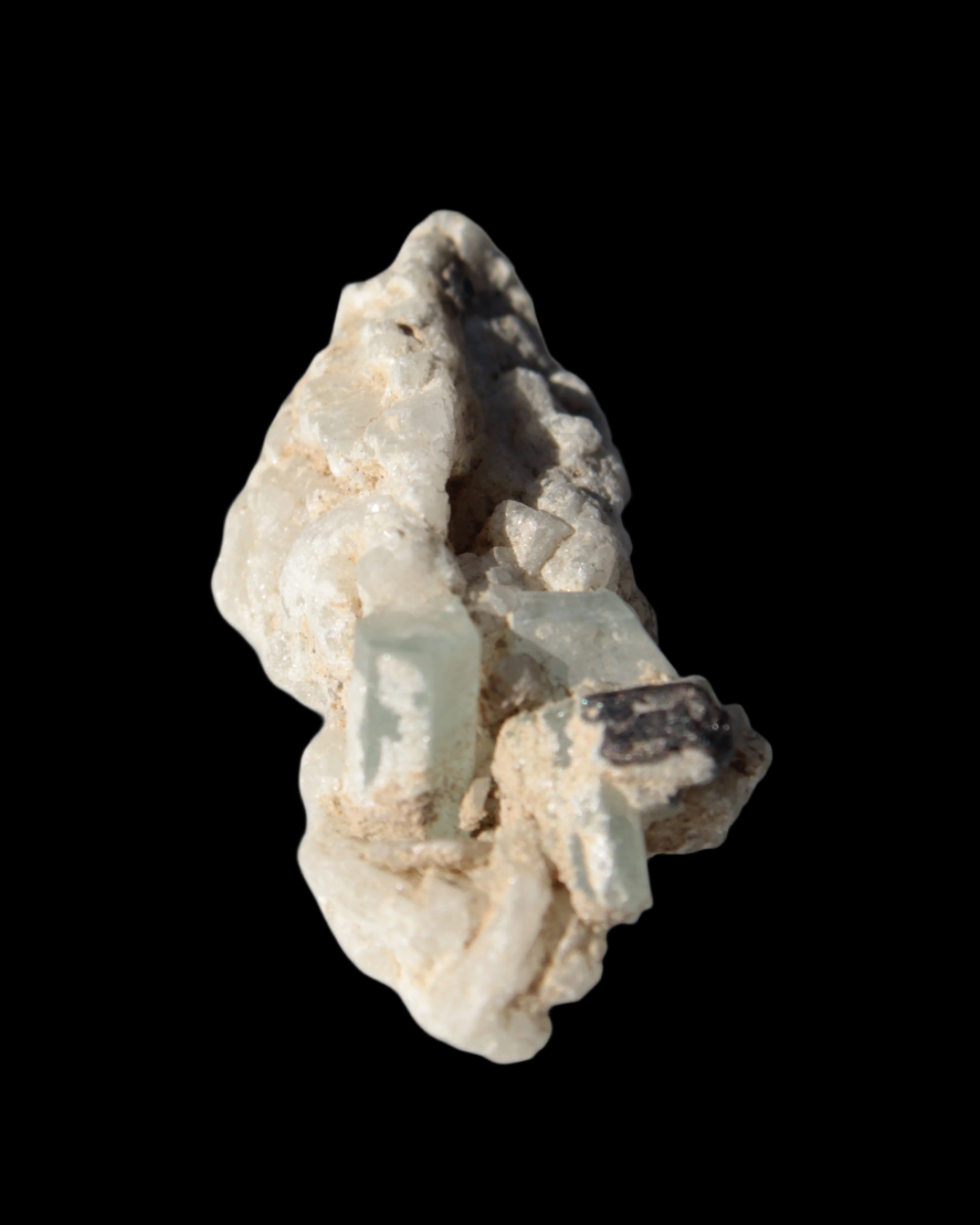 Tiny Blue Aquamarine crystals on Feldspar matrix 41.2ct 8.2g in sunshine - Rocks and Things Store