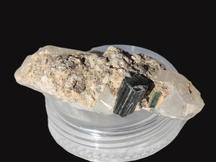 Black & Green Tourmaline on elestial Smoky Quartz crystal with Calcite from Afghanistan 67.3ct 13.4g Rocks and Things