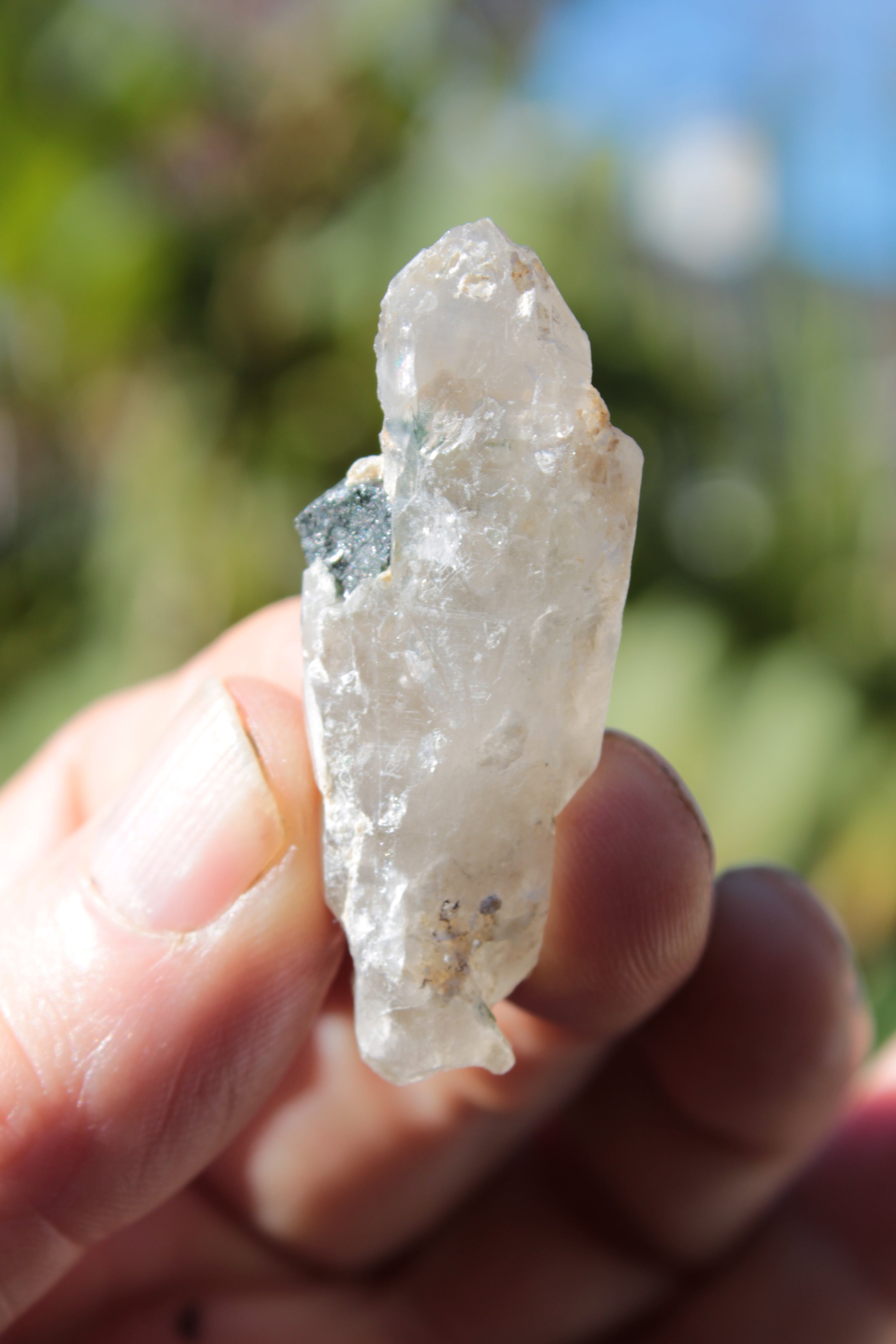 Black & Green Tourmaline on elestial Smoky Quartz crystal with Calcite from Afghanistan 67.3ct 13.4g Rocks and Things