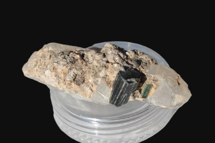 Black & Green Tourmaline on elestial Smoky Quartz crystal with Calcite from Afghanistan 67.3ct 13.4g Rocks and Things