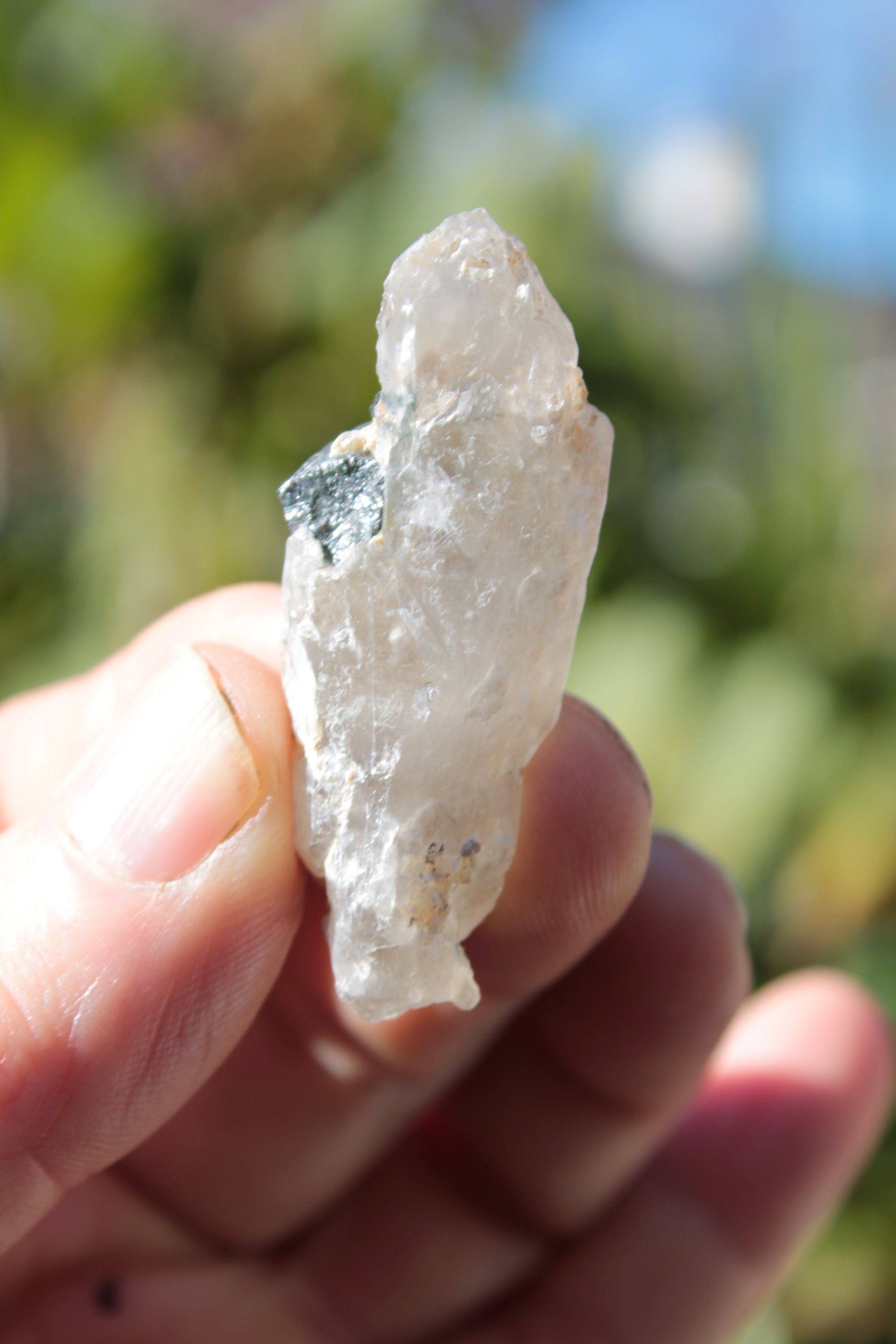 Black & Green Tourmaline on elestial Smoky Quartz crystal with Calcite from Afghanistan 67.3ct 13.4g Rocks and Things