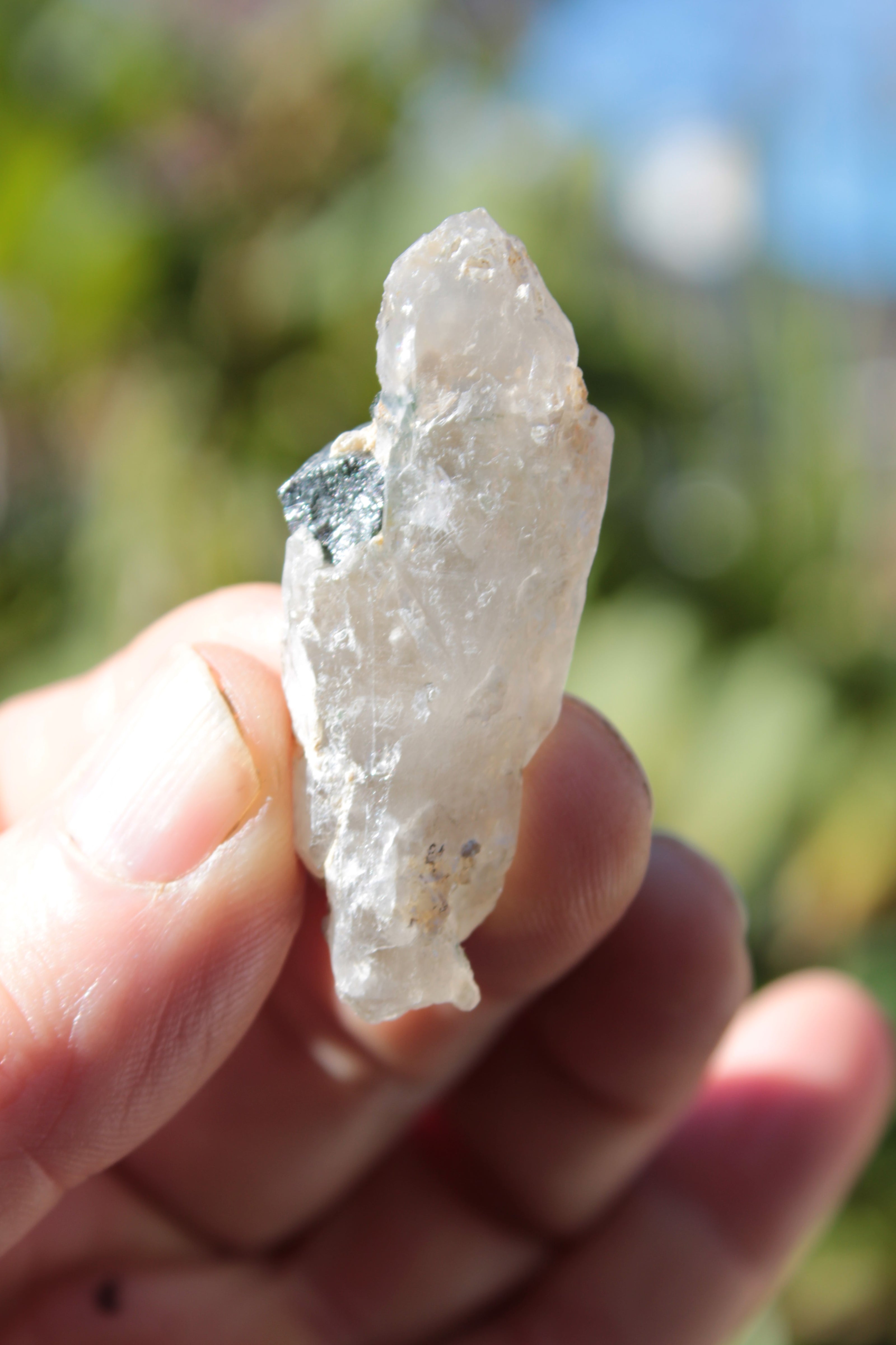 Black & Green Tourmaline on elestial Smoky Quartz crystal with Calcite from Afghanistan 67.3ct 13.4g Rocks and Things
