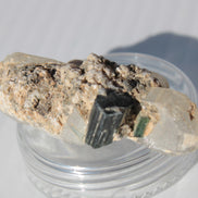 Black & Green Tourmaline on elestial Smoky Quartz crystal with Calcite from Afghanistan 67.3ct 13.4g Rocks and Things