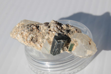 Black & Green Tourmaline on elestial Smoky Quartz crystal with Calcite from Afghanistan 67.3ct 13.4g Rocks and Things
