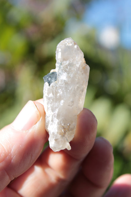 Black & Green Tourmaline on elestial Smoky Quartz crystal with Calcite from Afghanistan 67.3ct 13.4g Rocks and Things