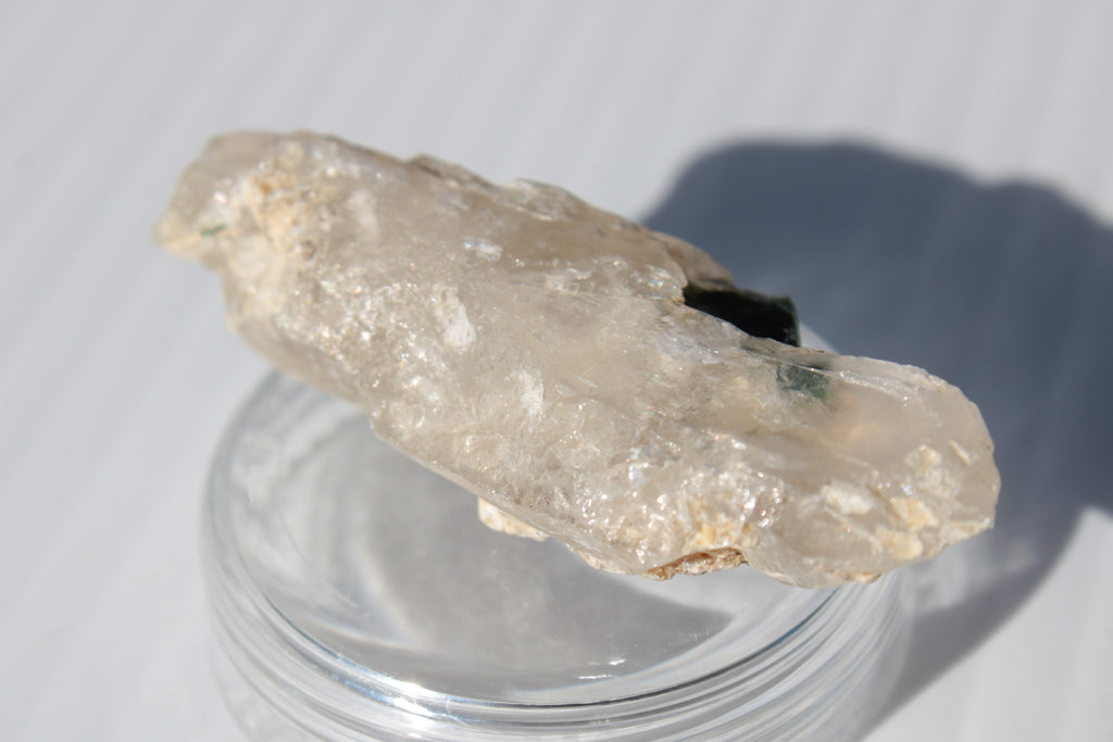 Black & Green Tourmaline on elestial Smoky Quartz crystal with Calcite from Afghanistan 67.3ct 13.4g Rocks and Things