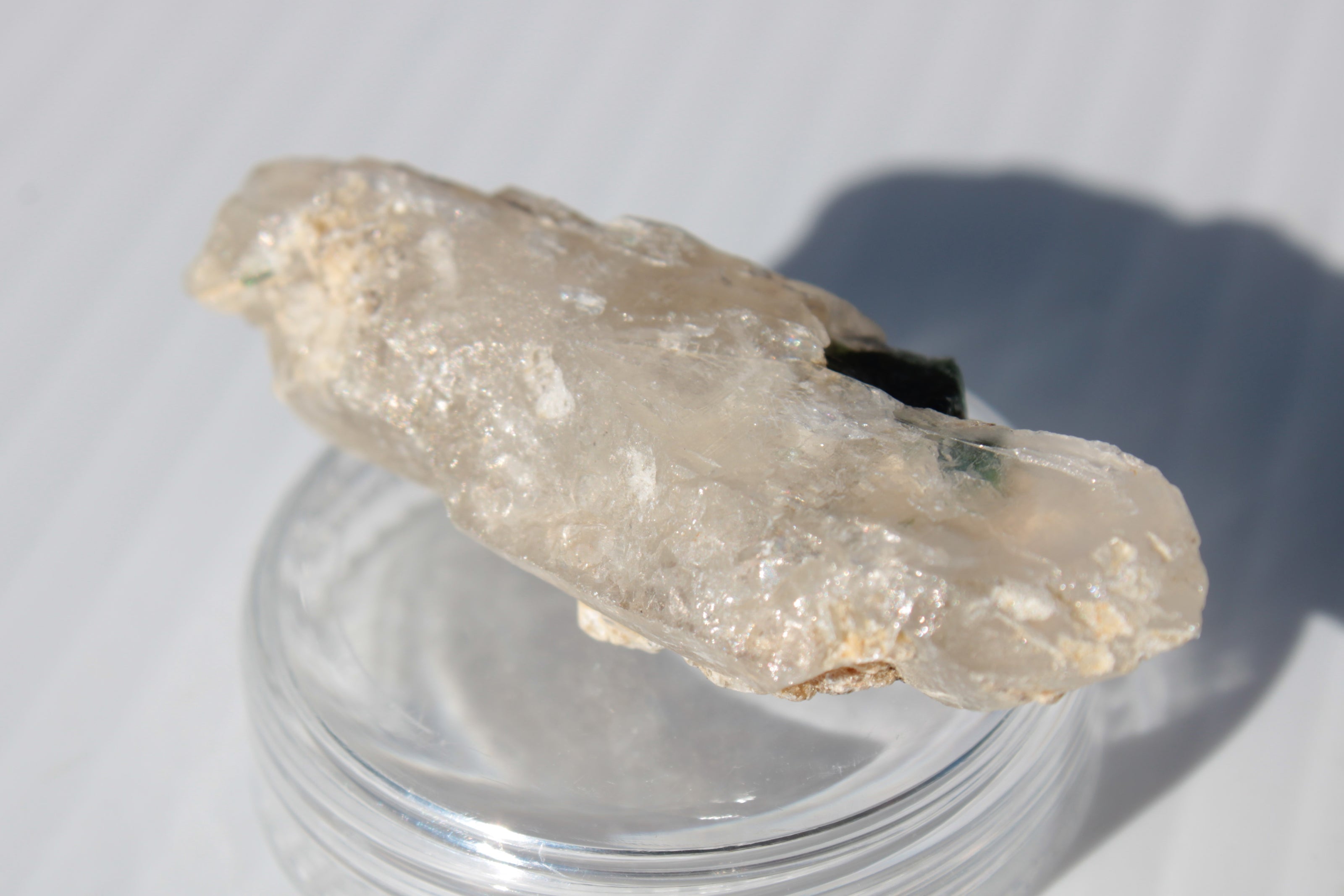Black & Green Tourmaline on elestial Smoky Quartz crystal with Calcite from Afghanistan 67.3ct 13.4g Rocks and Things