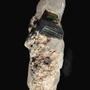 Black & Green Tourmaline on elestial Smoky Quartz crystal with Calcite from Afghanistan 67.3ct 13.4g - Rocks and Things Store