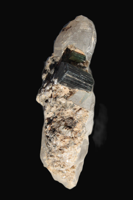 Black & Green Tourmaline on elestial Smoky Quartz crystal with Calcite from Afghanistan 67.3ct 13.4g - Rocks and Things Store