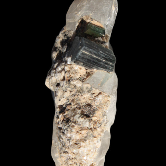 Black & Green Tourmaline on elestial Smoky Quartz crystal with Calcite from Afghanistan 67.3ct 13.4g Rocks and Things