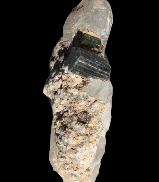 Black & Green Tourmaline on elestial Smoky Quartz crystal with Calcite from Afghanistan 67.3ct 13.4g Rocks and Things