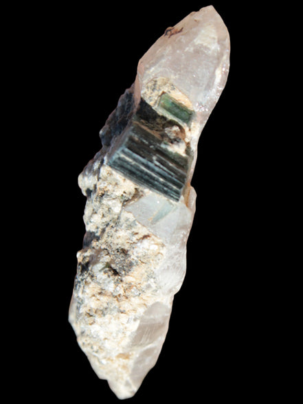 Black & Green Tourmaline on elestial Smoky Quartz crystal with Calcite from Afghanistan 67.3ct 13.4g - Rocks and Things Store