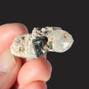 Black & Green Tourmaline on elestial Smoky Quartz crystal with Calcite from Afghanistan 67.3ct 13.4g Rocks and Things