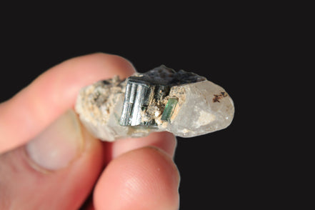 Black & Green Tourmaline on elestial Smoky Quartz crystal with Calcite from Afghanistan 67.3ct 13.4g Rocks and Things