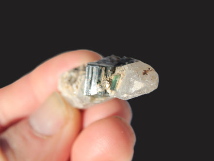 Black & Green Tourmaline on elestial Smoky Quartz crystal with Calcite from Afghanistan 67.3ct 13.4g Rocks and Things