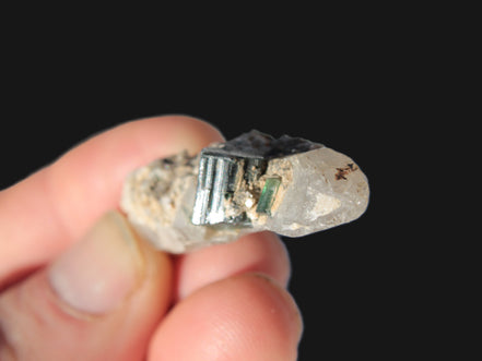 Black & Green Tourmaline on elestial Smoky Quartz crystal with Calcite from Afghanistan 67.3ct 13.4g Rocks and Things