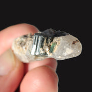 Black & Green Tourmaline on elestial Smoky Quartz crystal with Calcite from Afghanistan 67.3ct 13.4g Rocks and Things