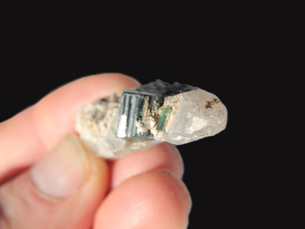 Black & Green Tourmaline on elestial Smoky Quartz crystal with Calcite from Afghanistan 67.3ct 13.4g Rocks and Things