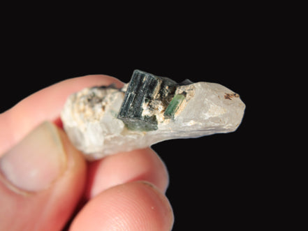 Black & Green Tourmaline on elestial Smoky Quartz crystal with Calcite from Afghanistan 67.3ct 13.4g Rocks and Things