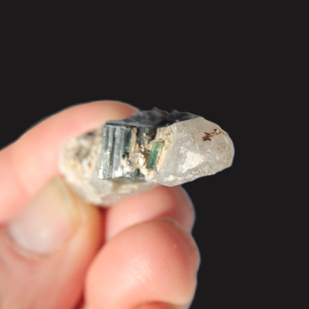 Black & Green Tourmaline on elestial Smoky Quartz crystal with Calcite from Afghanistan 67.3ct 13.4g Rocks and Things