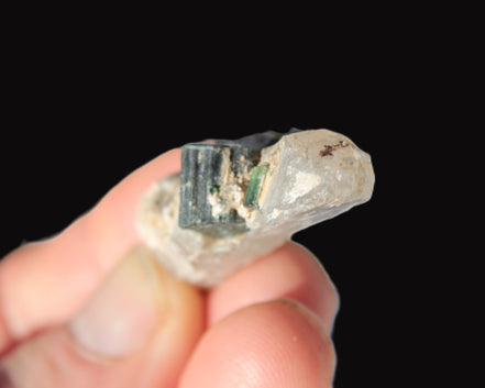 Black & Green Tourmaline on elestial Smoky Quartz crystal with Calcite from Afghanistan 67.3ct 13.4g Rocks and Things