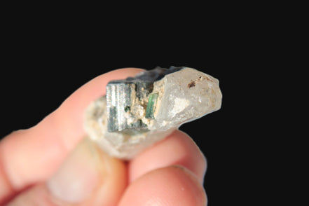 Black & Green Tourmaline on elestial Smoky Quartz crystal with Calcite from Afghanistan 67.3ct 13.4g Rocks and Things