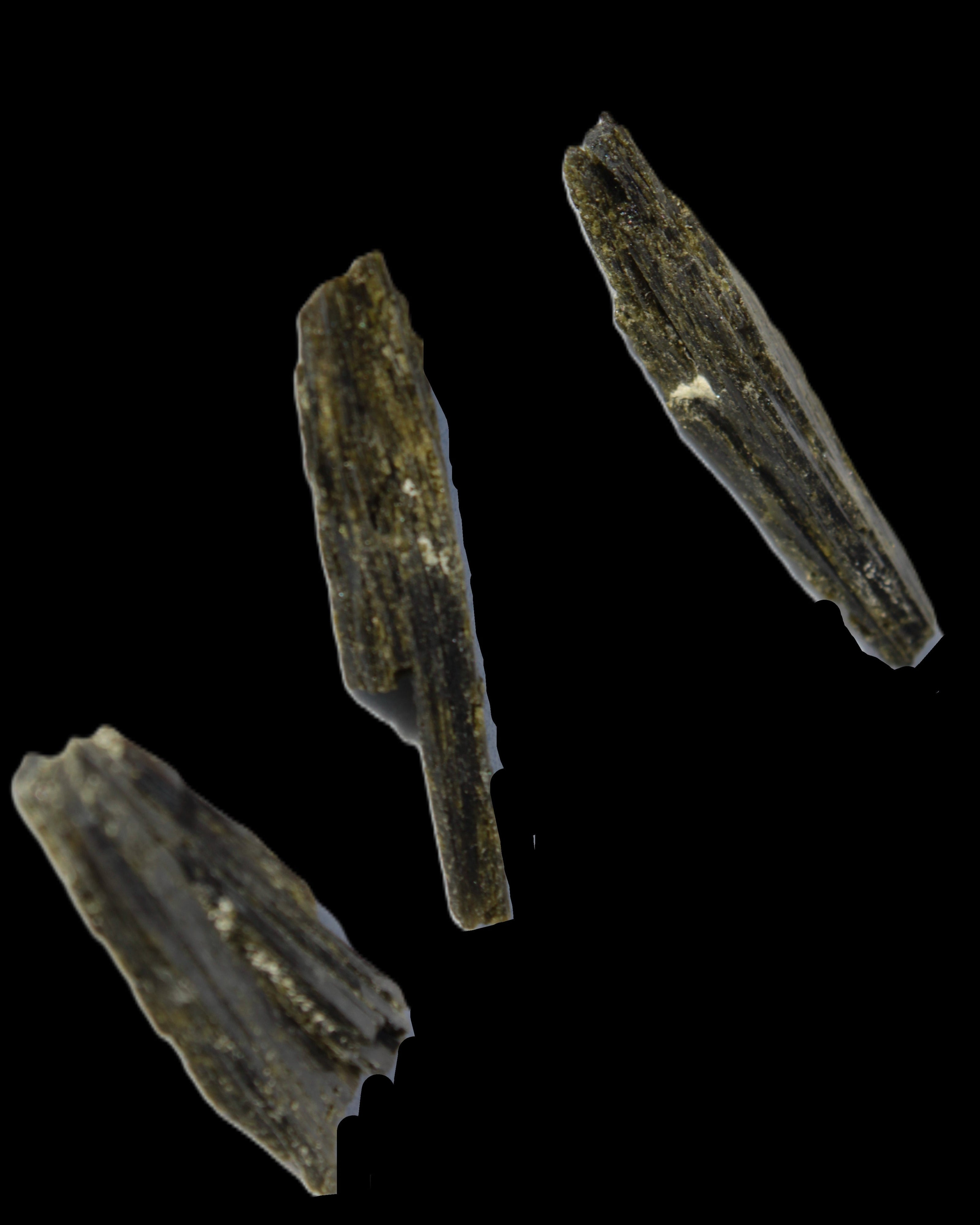 Epidote 3 crystals 30-38mm 33.9ct  6.8g in sunlight - Rocks and Things Store