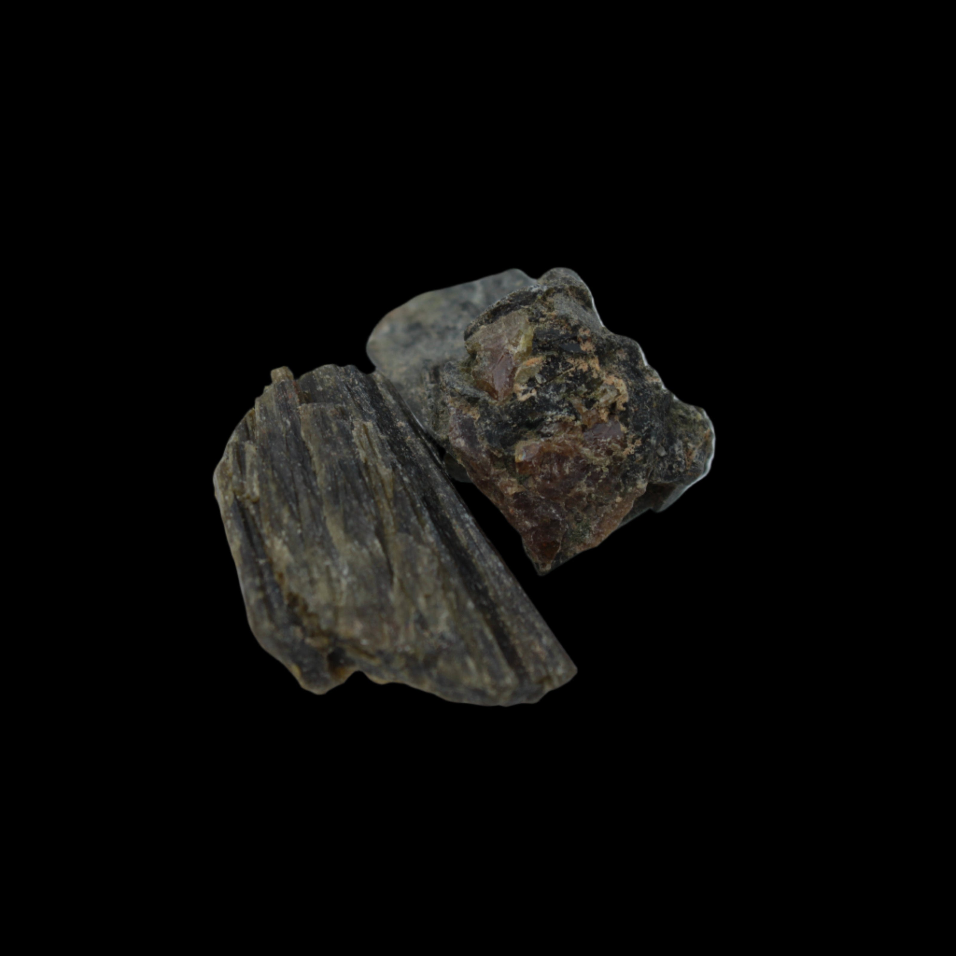 Epidote 2 clusters 42.4ct 8.5g in sunlight - Rocks and Things Store