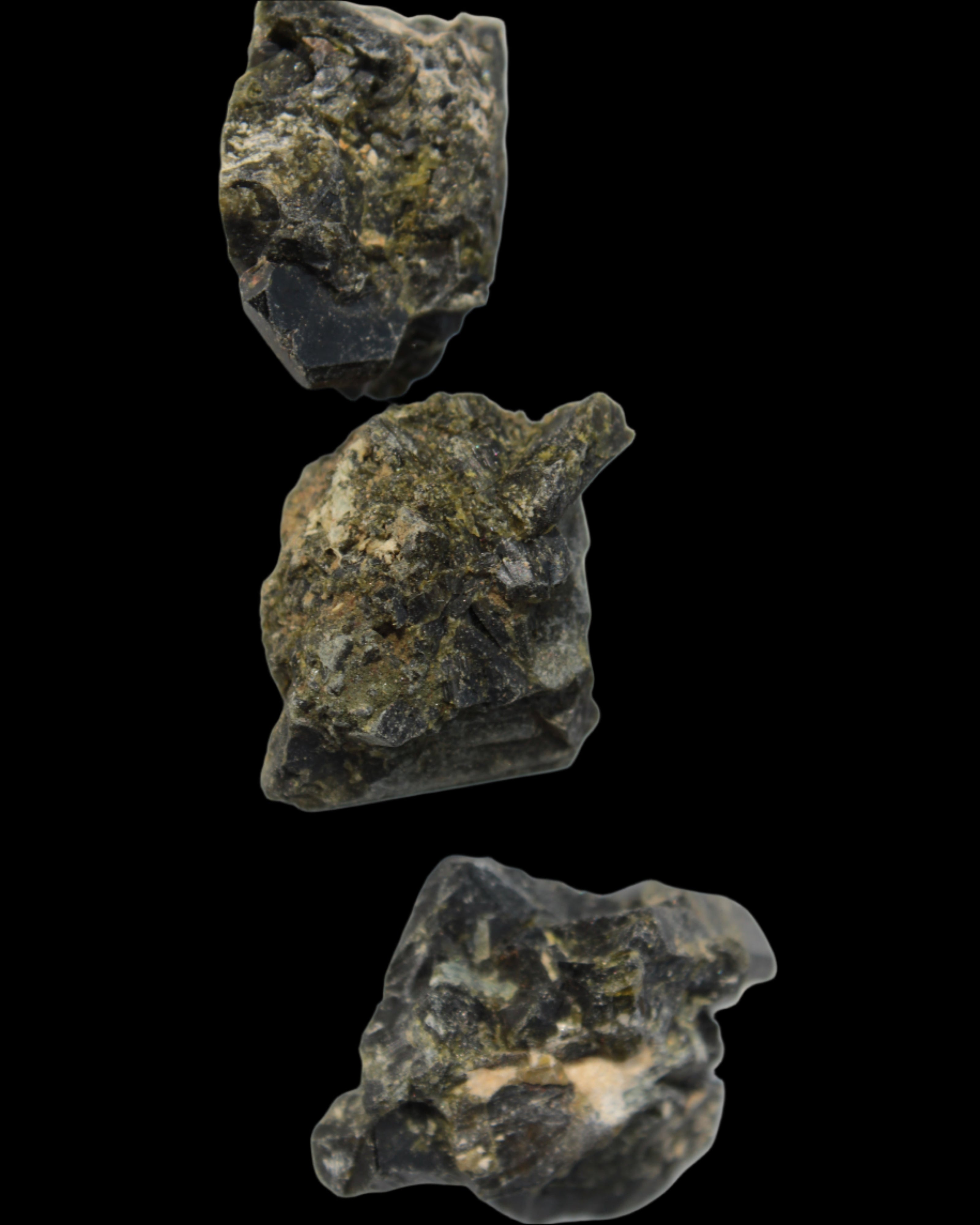 Epidote 3 clusters 136.9ct 27.3g in sunlight - Rocks and Things Store