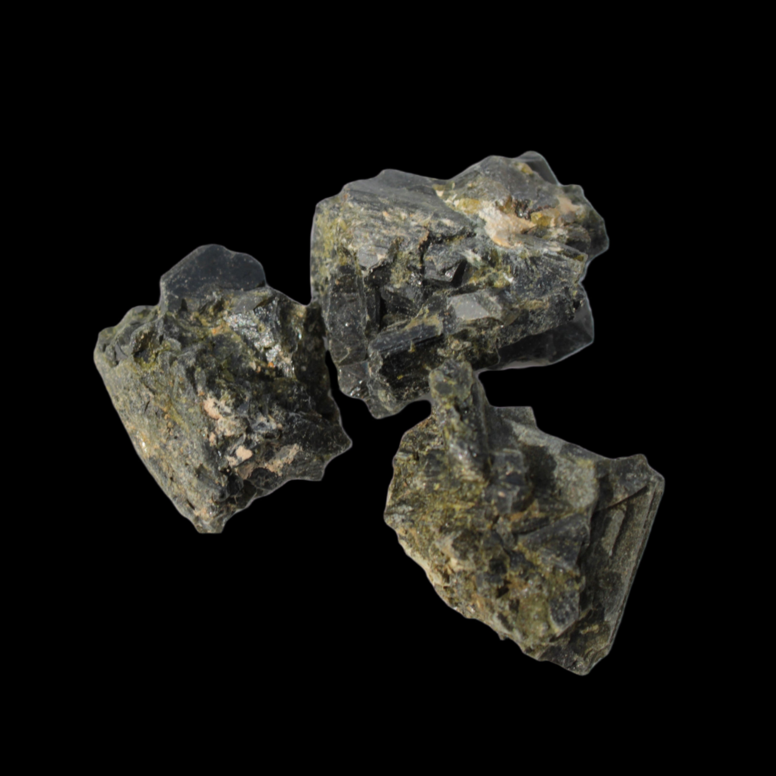 Epidote 3 clusters 136.9ct 27.3g in sunlight - Rocks and Things Store