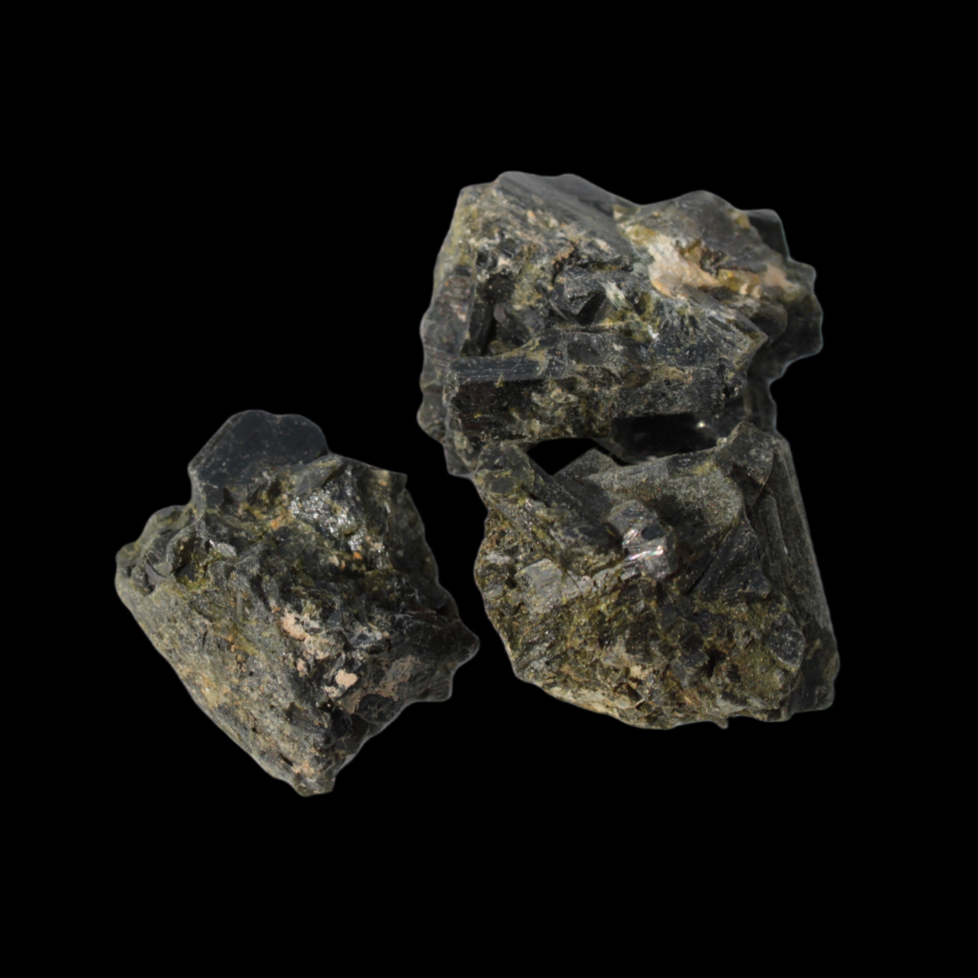 Epidote 3 clusters 136.9ct 27.3g in sunlight - Rocks and Things Store
