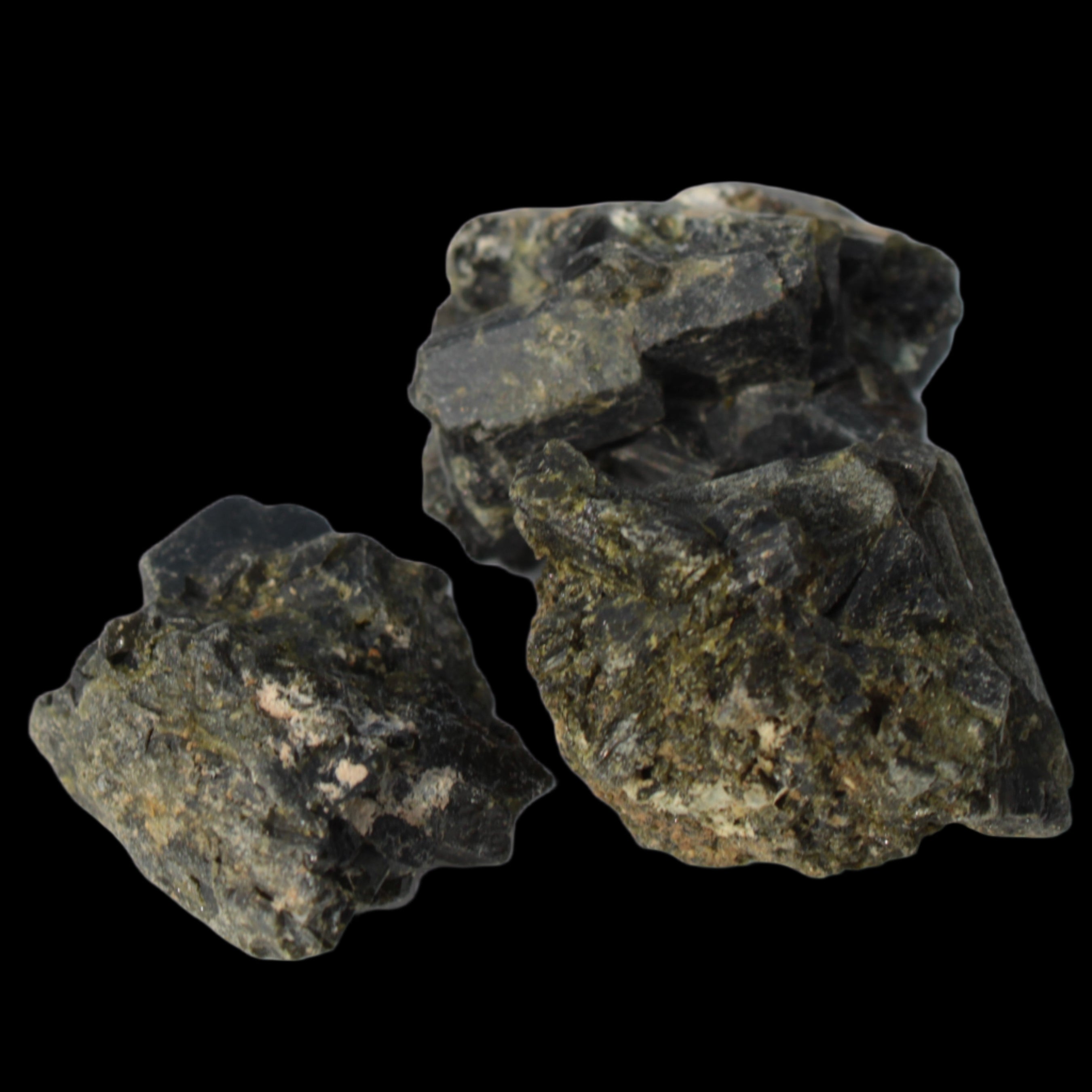 Epidote 3 clusters 136.9ct 27.3g in sunlight - Rocks and Things Store